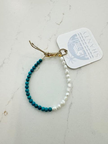 Half n Half Turquoise and Seed Pearl Bracelet