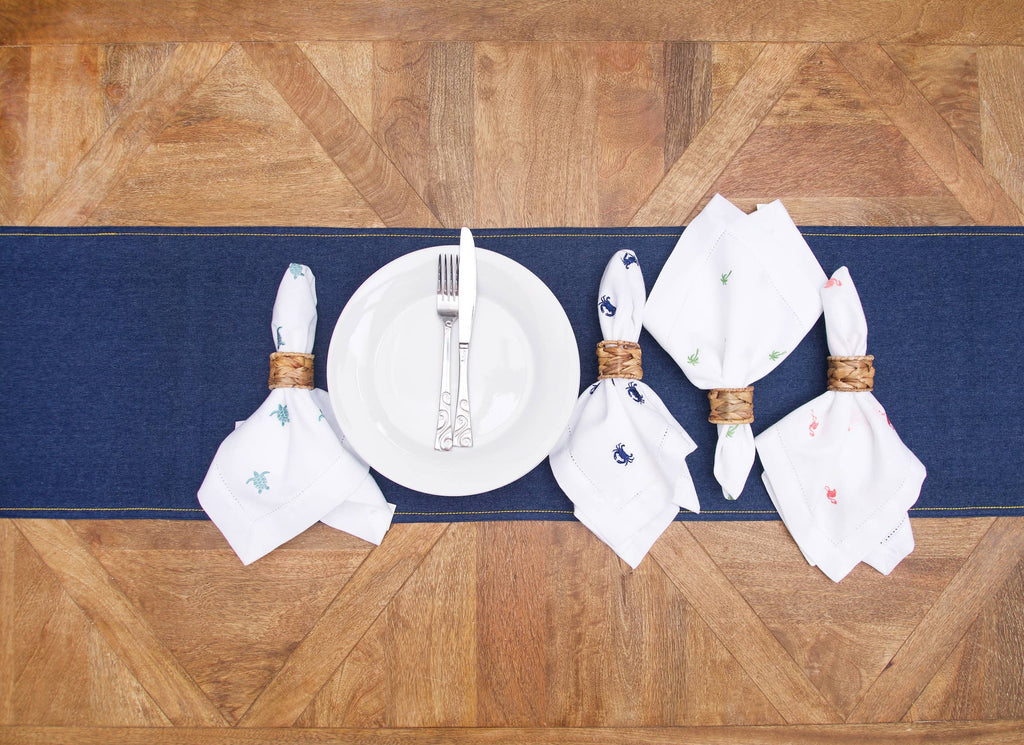 Coastal Navy Crab Hemstitch Napkins/ Set of 4