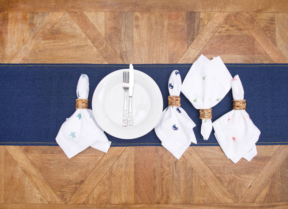Coastal Navy Crab Hemstitch Napkins/ Set of 4
