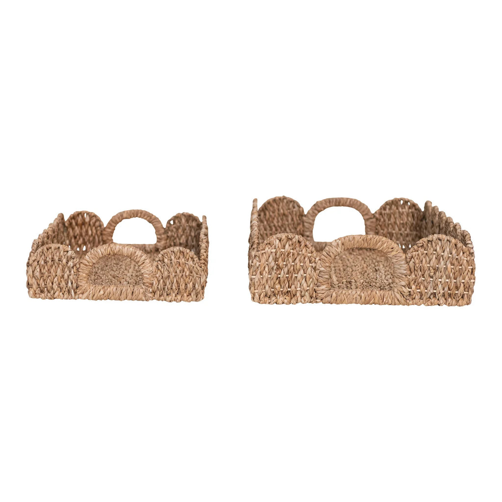 Decorative Braided Trays w/ Handles & Scalloped Edge