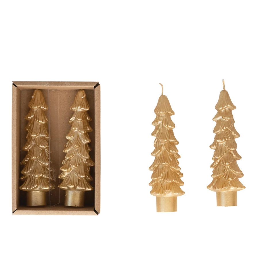Tree Shaped Taper Candles/ Gold
