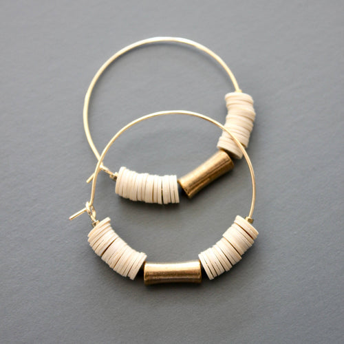 Beige Vinyl Hoop Earrings