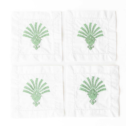 Deco Palm Embroidered Cocktail Napkin Set of 4