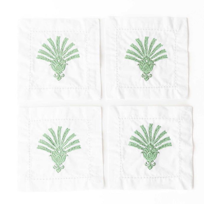Deco Palm Embroidered Cocktail Napkin Set of 4
