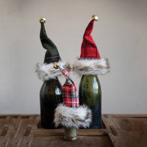 Plaid Hat Bottle Topper w/ Jingle Bell