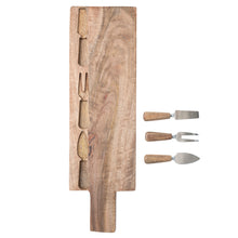Load image into Gallery viewer, Mango Wood Cheese/Cutting Board w/ Inlaid Cheese Utensils