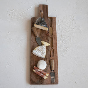 Mango Wood Cheese/Cutting Board w/ Inlaid Cheese Utensils