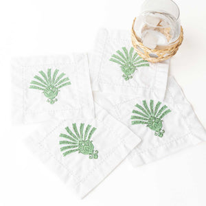 Deco Palm Embroidered Cocktail Napkin Set of 4