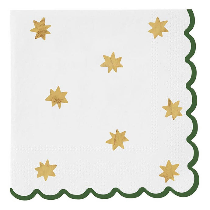 Scalloped Cocktail Napkin - Gold Stars