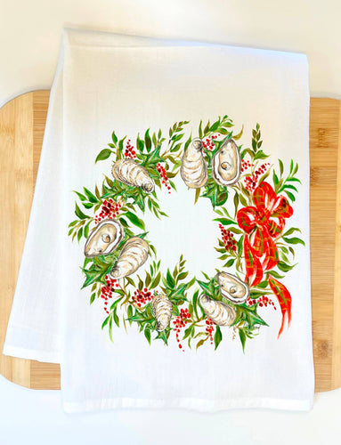Oyster Christmas Wreath Kitchen Towel