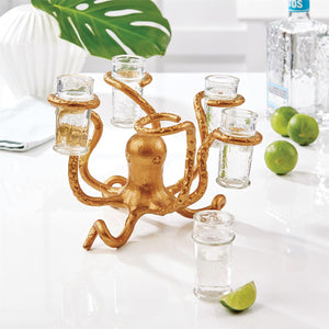 Golden Bronze Octopus Shot Glass Holder