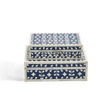 Load image into Gallery viewer, Flower and Petals Blue &amp; White Tear Hinged Cover Box- Bone/Resin