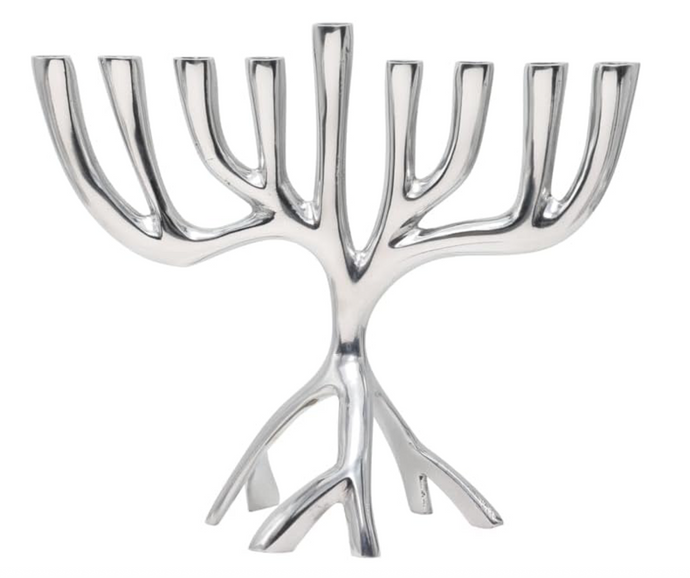 Tree of Life Menorah with Pastel Blue Candles