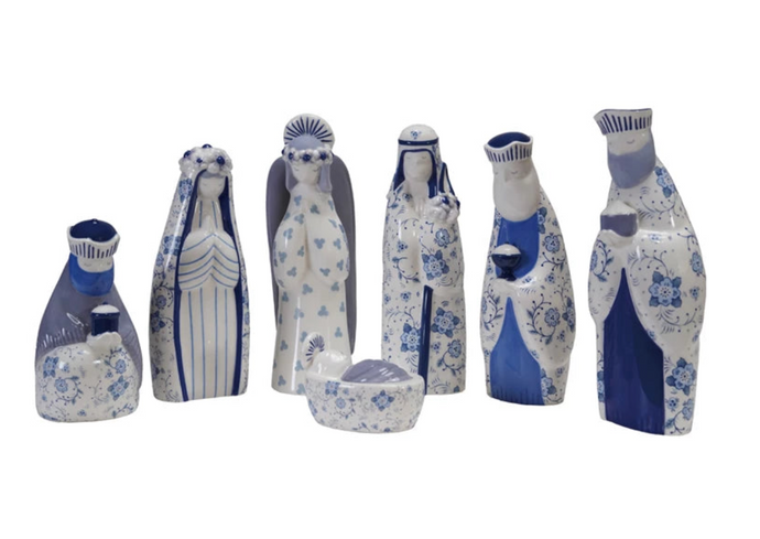 Ceramic Nativity w/ Floral Pattern - SET OF 7