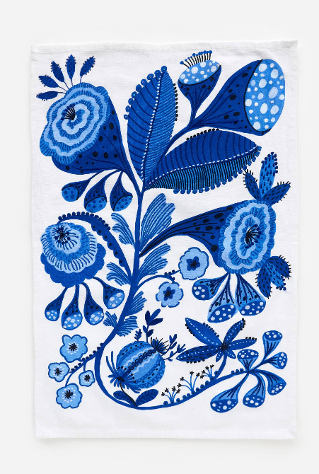 Blue and White Embroidered Dish Towel, 2 Assorted