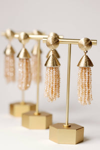 Gold Beaded Tassel Statement Earrings