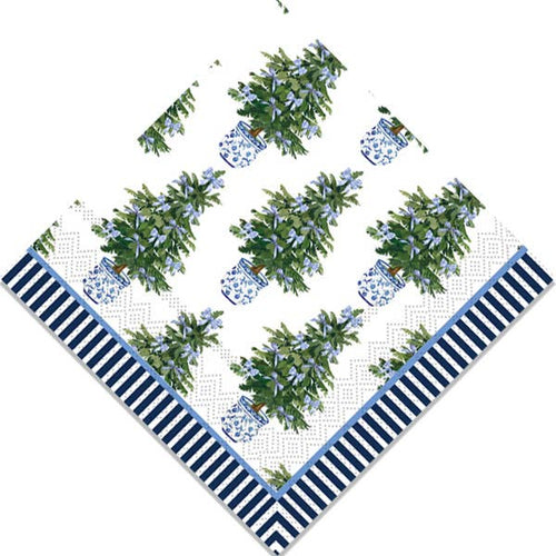 Blue Bows Christmas Tree Cocktail Napkins | Pack of 20