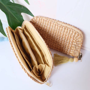 Woven Clutch with Silk Tassel Key Chain: Blue