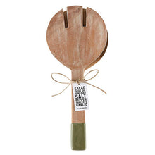 Load image into Gallery viewer, Enamel Salad Serving Set - Natural + Green - Set of 2