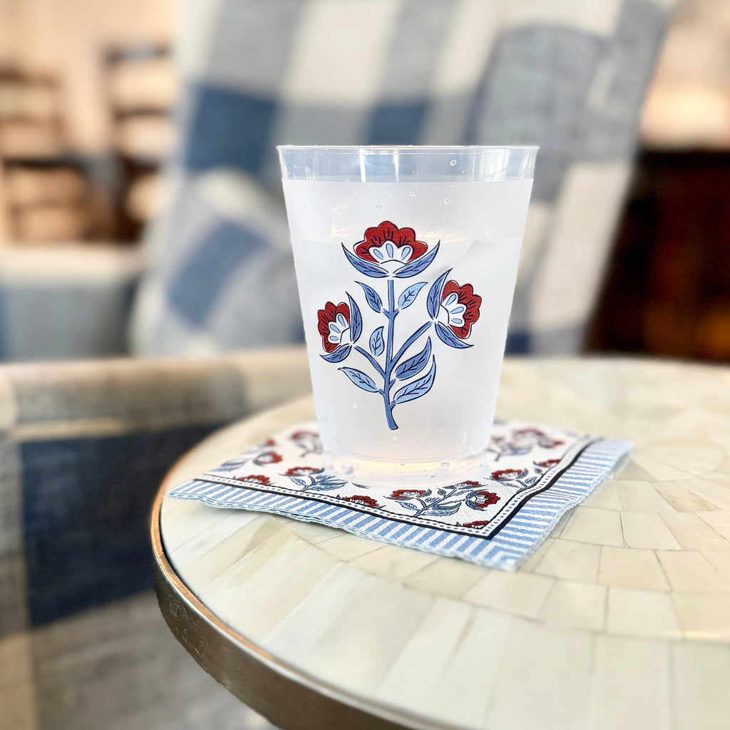 WH Paper Cocktail Napkins | Red Floral Block Print