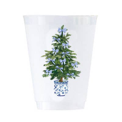 Blue Bow Christmas  Tree1 6 oz Shatterproof Cups | Set of 8