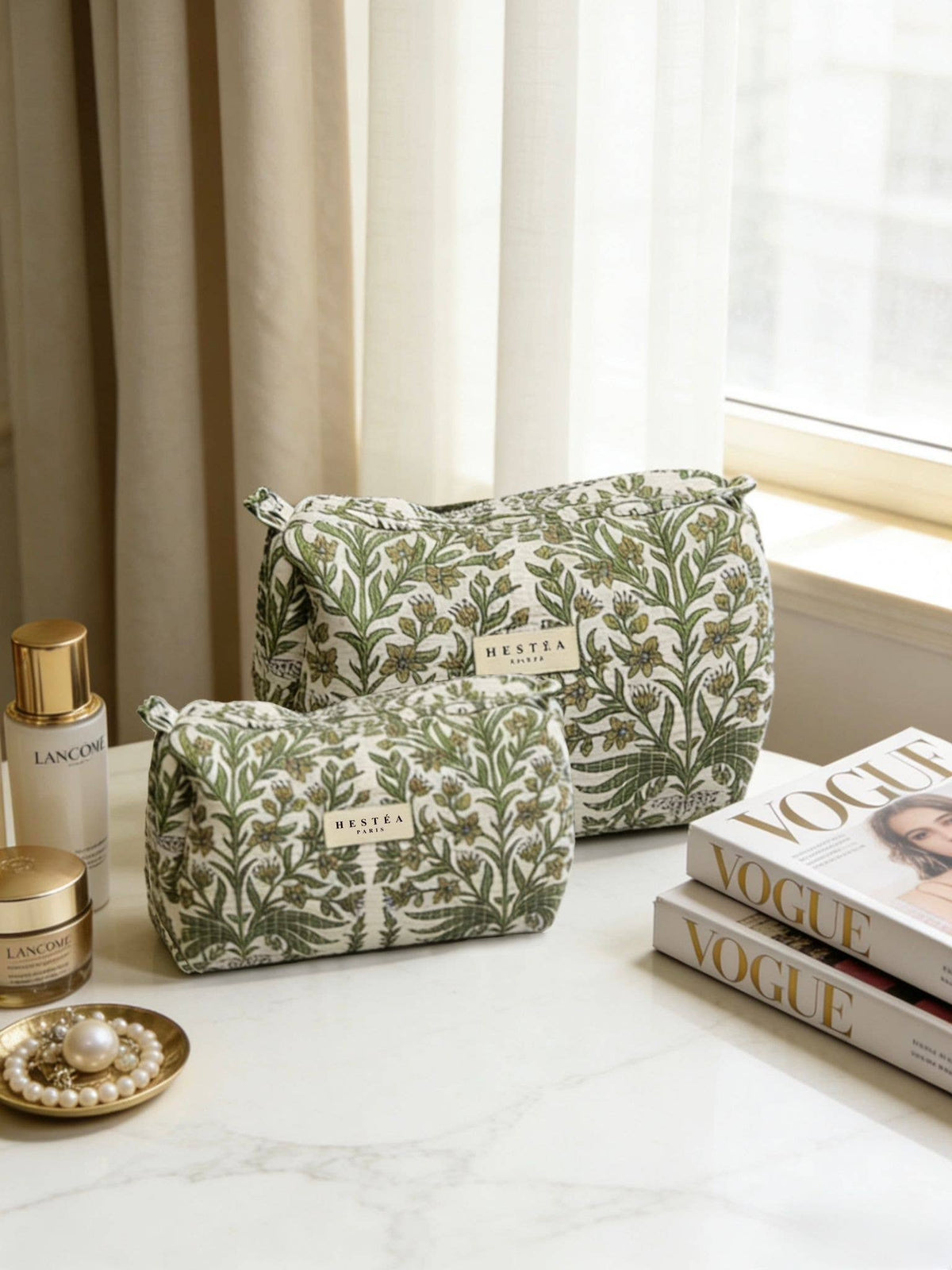 Quilted mother-daughter toiletry bags/ Vert