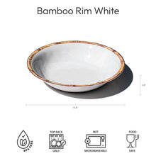 Load image into Gallery viewer, Bamboo Rim Melamine Serve Bowl, White, 13.8"/ 126 oz