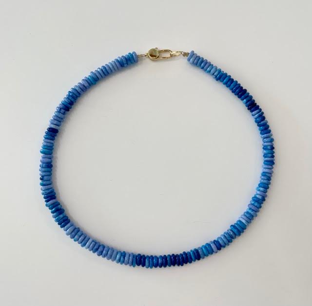 Navy Flat Rondelle Opal Necklace