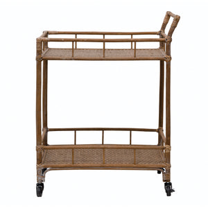 Hand Woven Bamboo And Rattan 2-Tier Bar Cart on Coasters