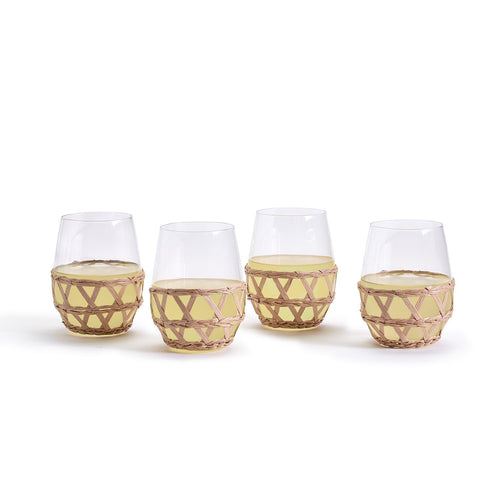 Set of 4 Stemless Rattan Wine Glasses