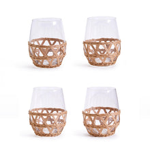 Load image into Gallery viewer, Set of 4 Stemless Rattan Wine Glasses