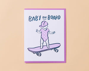 "Baby on Board Skateboard"  Letterpress Greeting Card