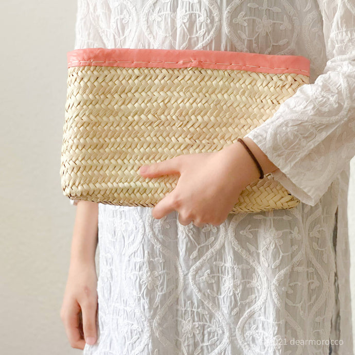 Moroccan Palm Leaf Clutch/ Peach