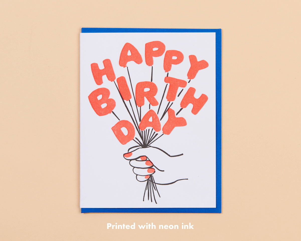 "Birthday Balloons" Letterpress Greeting Card