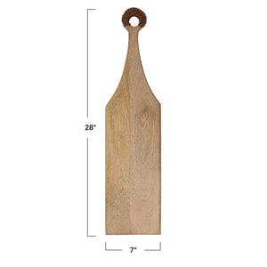 Mango Wood Cutting Board w/ Braided Leather Handle