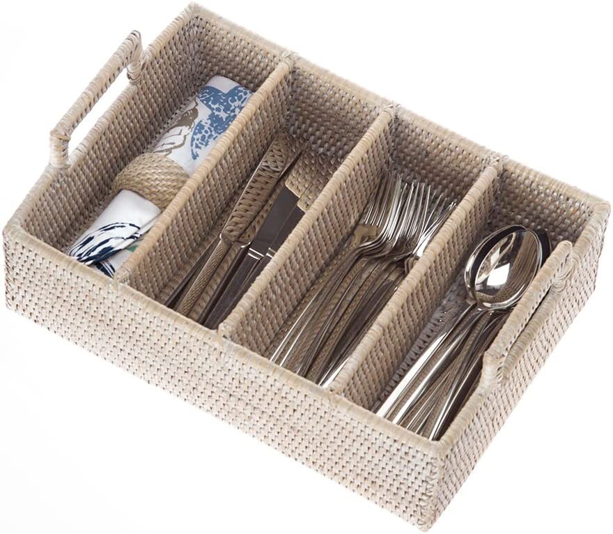 White Wash Flatware Tray