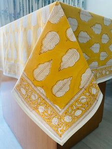 Yellow leaves Hand Block Printed Tablecloth 70"x108"