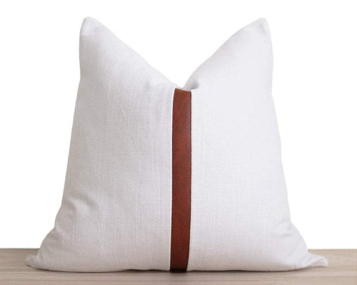 Off White Linen Pillow + Leather Stripe Cover