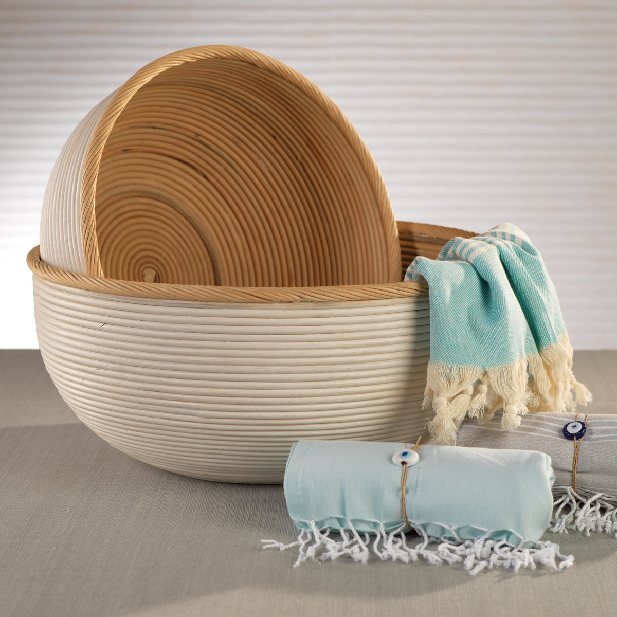 Rattan Natural and White Bowls