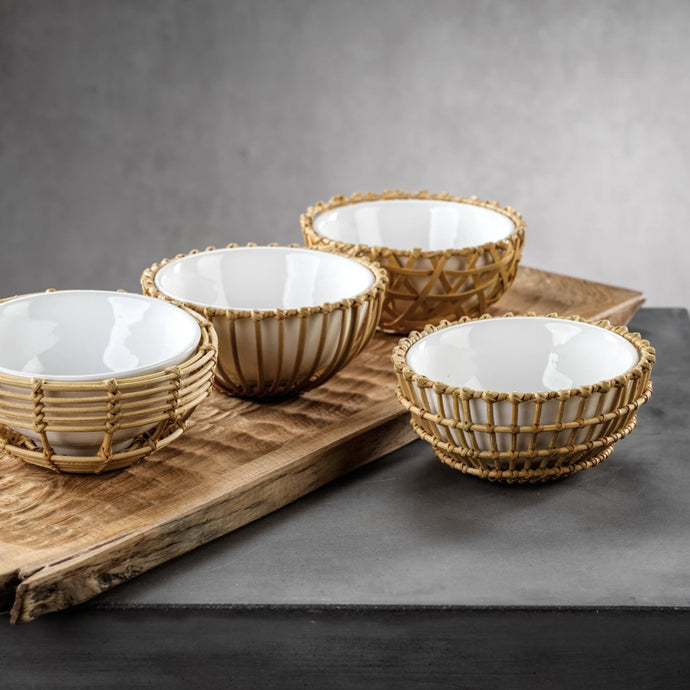 Wicker and Bamboo Serving Bowl