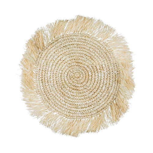 Straw Raffia Placemats with Fringe/ White
