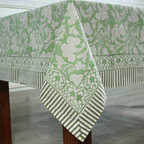 Sage Green and off White Hand Block Print TableCloth 70