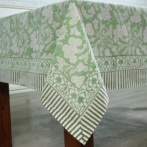 Sage Green and off White Hand Block Print TableCloth 70"x 118"