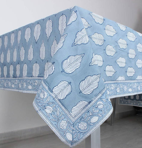 Stone Blue Hand Block Printed Cotton Tablecloth 70