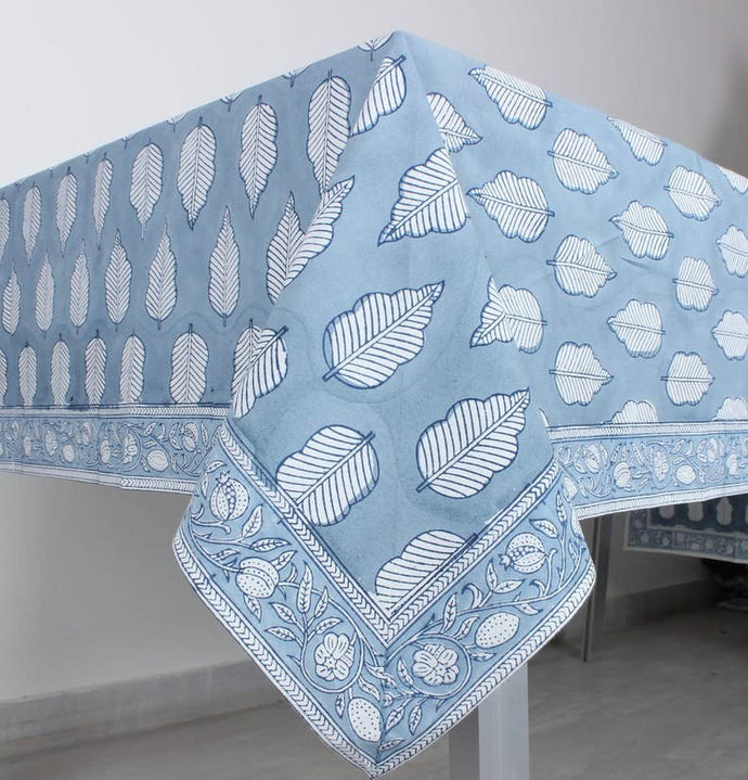 Stone Blue Indian Hand Block Printed Cotton Tablecloth 70